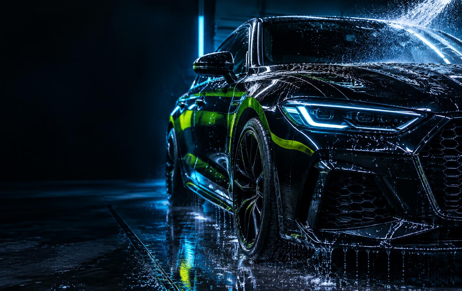 Automóvil negro recién lavado con acabado brillante